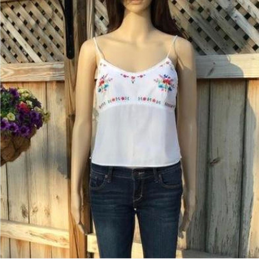 Abercrombie & Fitch Vintage Cotton Floral Embroidered White Tablecloth Tank L - Picture 7 of 7